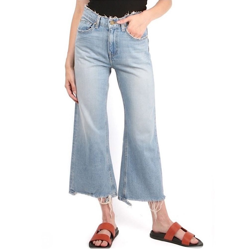 The Great. Rider Jean Vintage Wide Leg High Rise Distressed Field Light Wash‎ 24